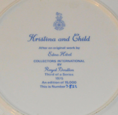 EDNA HIBEL 1975 KRISTINA & CHILD PLATE by ROYAL DOULTON Limited Edition - ThingsGallery