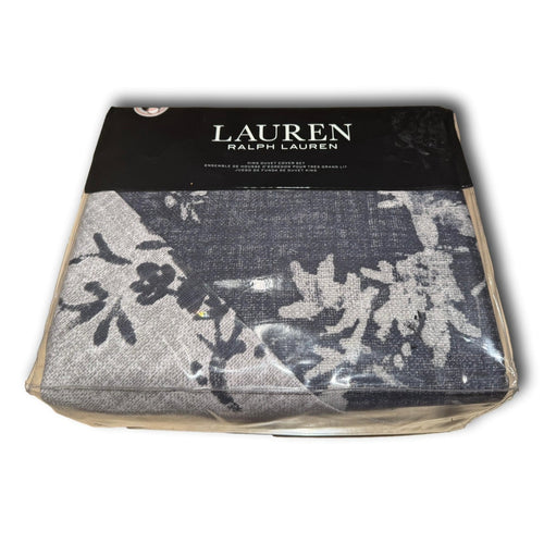 RALPH LAUREN Eva Botanical 3X Piece Navy King Duvet Cover + 2 Sham Set - NEW