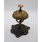 Antique Finish Hotel Desk Bell On Stand, Solid Brass Bell and Cast Iron Stand