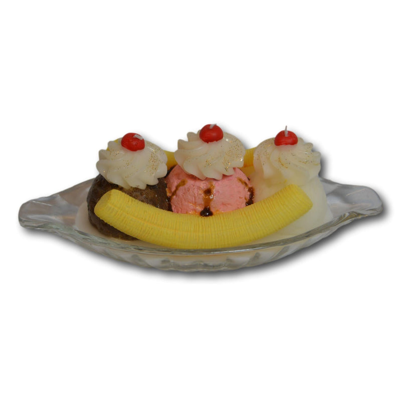 Novelty Banana Split Candle In Glass Dish With Cherry & Whipped Cream Accents