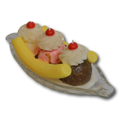 Novelty Banana Split Candle In Glass Dish With Cherry & Whipped Cream Accents