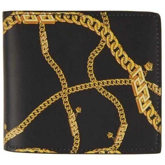 VERSACE Black 'La Medusa' Chain Black & Gold Bifold Wallet - NIB