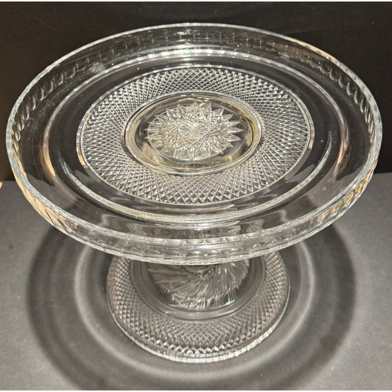 Antique Collectible American Brilliant Cut Glass Covered Pedestal Cake Stand