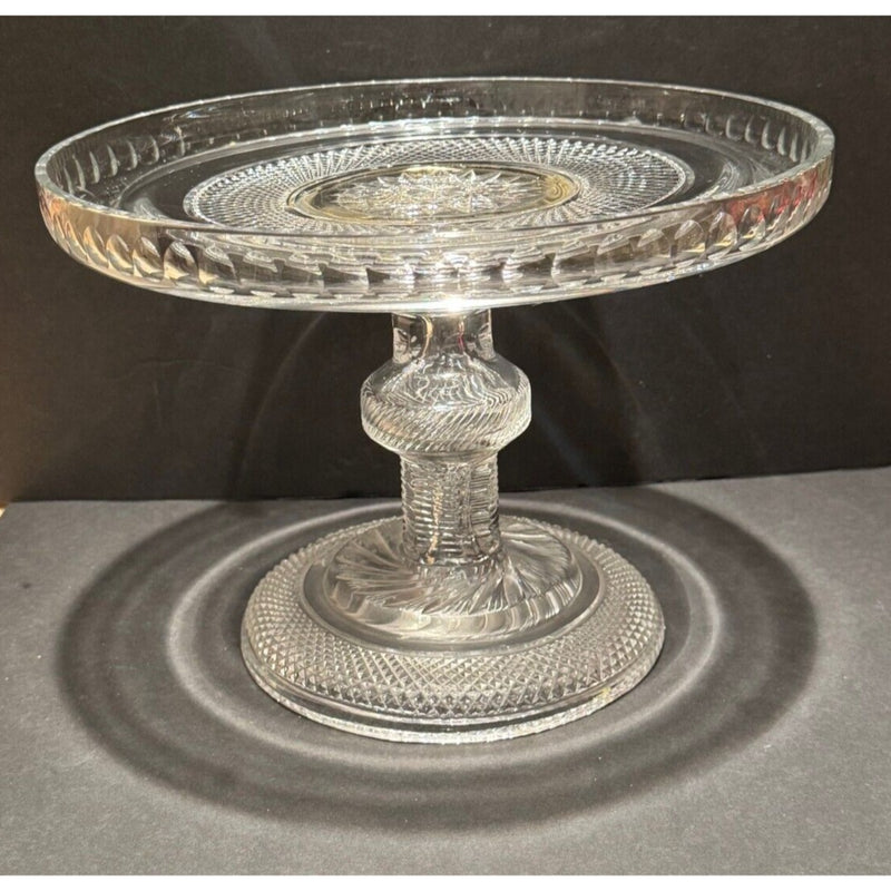 Antique Collectible American Brilliant Cut Glass Covered Pedestal Cake Stand