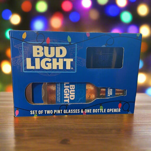 Bud Light Holiday Gifting 2 Pack Pint Beer Glass with Bottle Opener