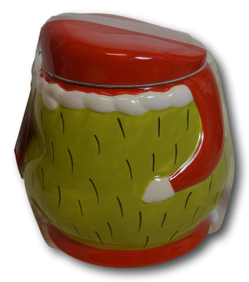 Dr. Seuss The Grinch + Santa Hat Ceramic Cookie Jar Canister + Choc Cookies NWT