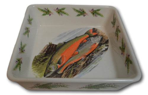 Vintage Rare Portmeirion Compleat Angler Square Baking Dish with Fern Border