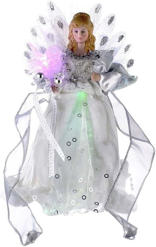 Kurt Adler LED Fiber Optic Angel Figurine, 12-Inch, White & Silver NIB