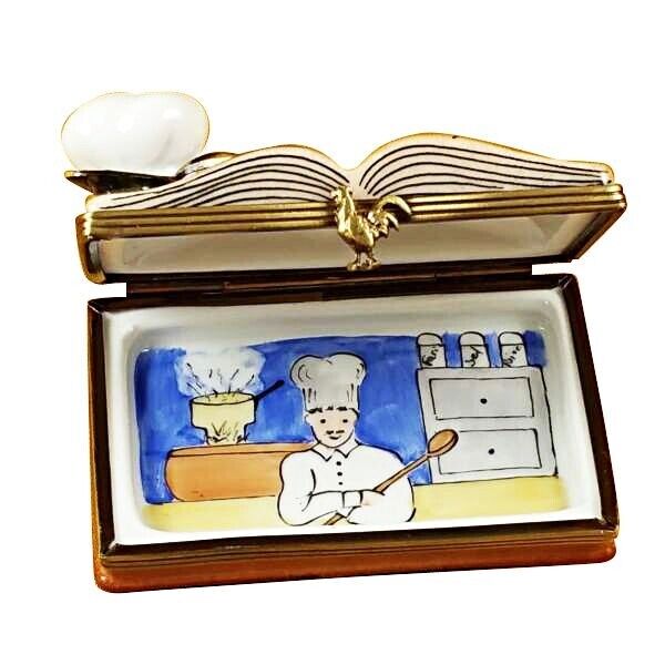 Rochard Limoges France Porcelain Cookbook with Chef / Cook Hat Trinket Box - NIB