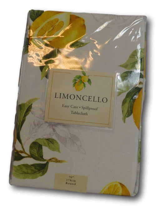 Limoncello Tablecloth 70'' Round White / Yellow /Green Lemons Benson Mills - NEW