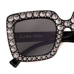 Groovy Oversized Black 100% Authentic Elton John Bling Rhinestone Sunglasses NIB