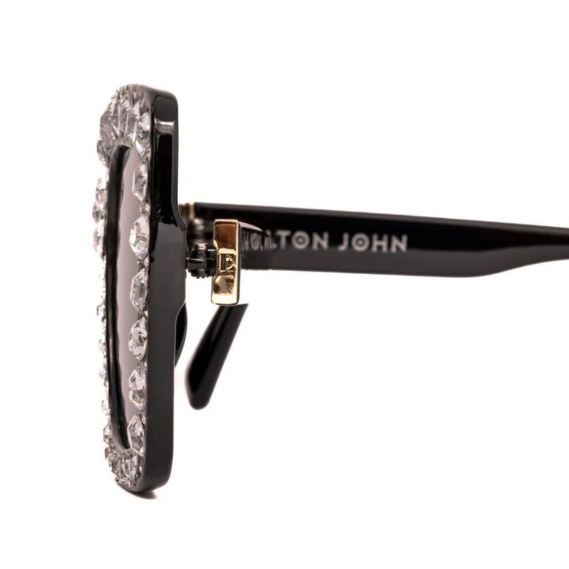 Groovy Oversized Black 100% Authentic Elton John Bling Rhinestone Sunglasses NIB