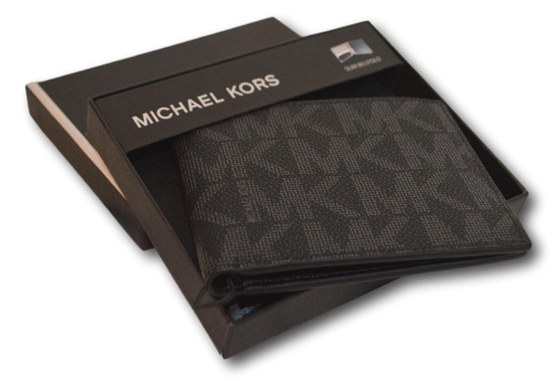 MICHAEL KORS BLACK LEATHER SLIM BI FOLD MENS WALLET - NIB