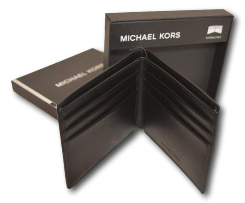 MICHAEL KORS BLACK LEATHER SLIM BI FOLD MENS WALLET - NIB