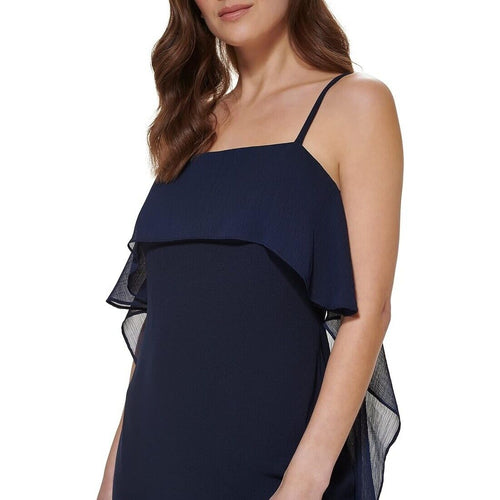 DKNY Women's Sleeveless Square Neck Ruffle Mini Dress, Navy 14 NWT