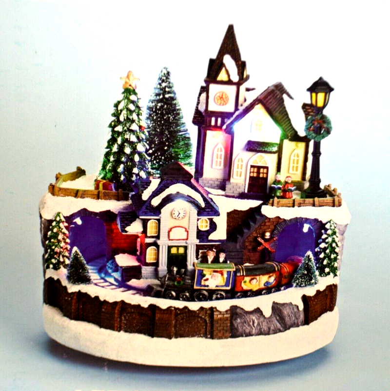 Roman 10.5" LED Musical Village - Various Christmas Songs - Rotating Train