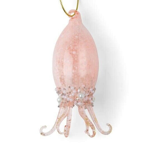 5" Christmas Pink Squid Blown Glass Ornament - NEW