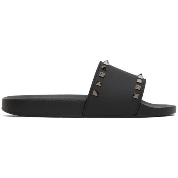 VALENTINO GARAVANI Black Rockstud Slides Size: 45 / 12 US NIB