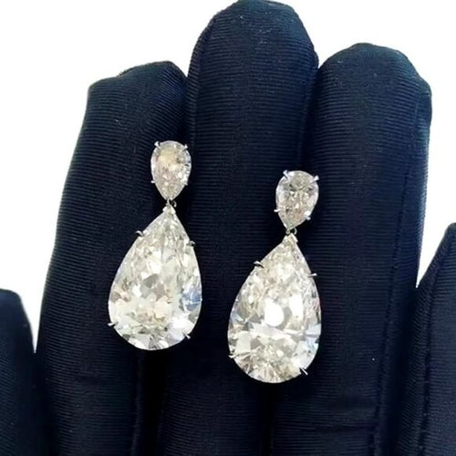 Pear Shaped Cubic Zirconia Crystal Bling Drop Pierced Earrings - NEW