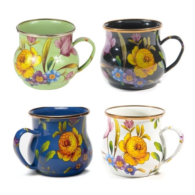 MacKenzie-Childs Mixed Flower Market Mugs Set of 4 Floral 16oz BNIB
