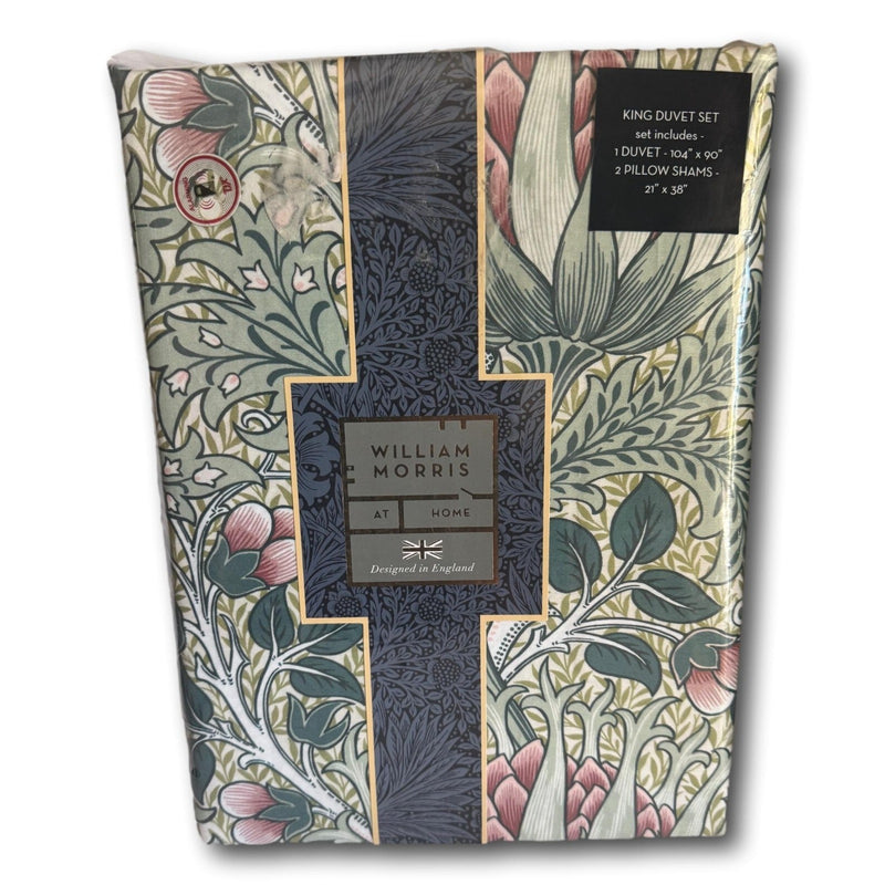 William Morris ARTICHOKE Summer KING Cotton DUVET Cover 3 Piece Set Green Blue