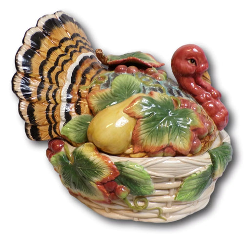 Fitz And Floyd Thanksgiving Turkey Vegetable Bowl / Tureen Gourmet Country Dish