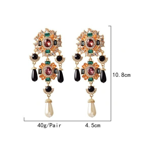 Boroque Colorful Crystal Dangle Drop Earrings -NEW