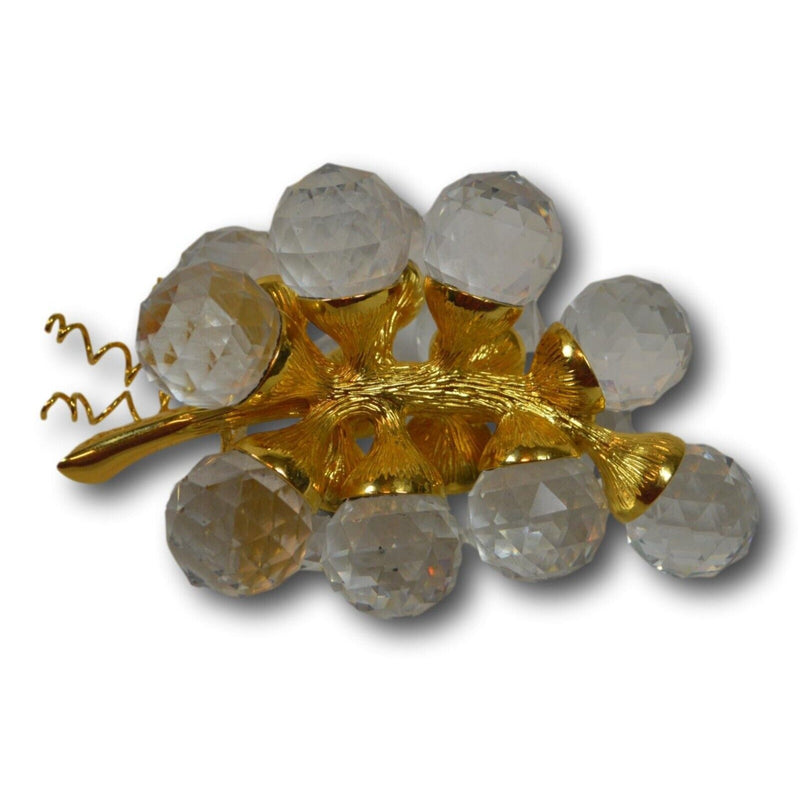 Swarovski Crystal Sparkling Grape Cluster Rhodium Plated Gold Leaves Figurine