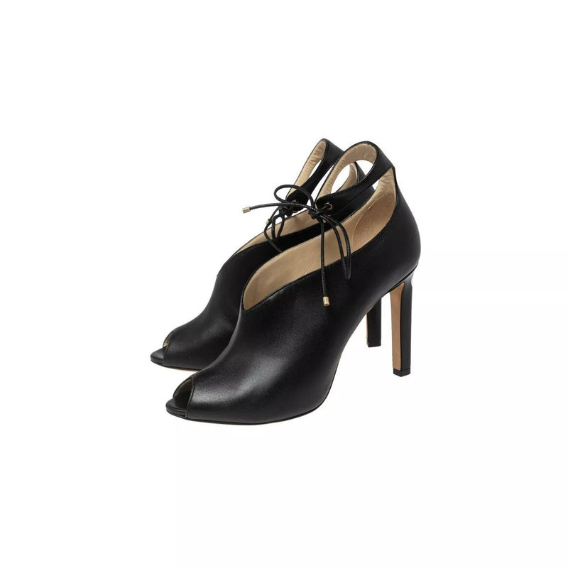 Jimmy Choo Sayra 100 Black Leather Peep-toe Booties Shoes Size: