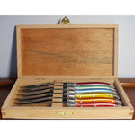 Laguiole 6 Piece Steak Knife Set, Rainbow in Wood Presentation Box - NIB