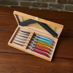 Laguiole 6 Piece Steak Knife Set, Rainbow in Wood Presentation Box - NIB