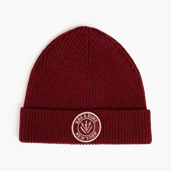 RAG & BONE Burgundy Charlie appliquéd ribbed wool-blend beanie - NEW