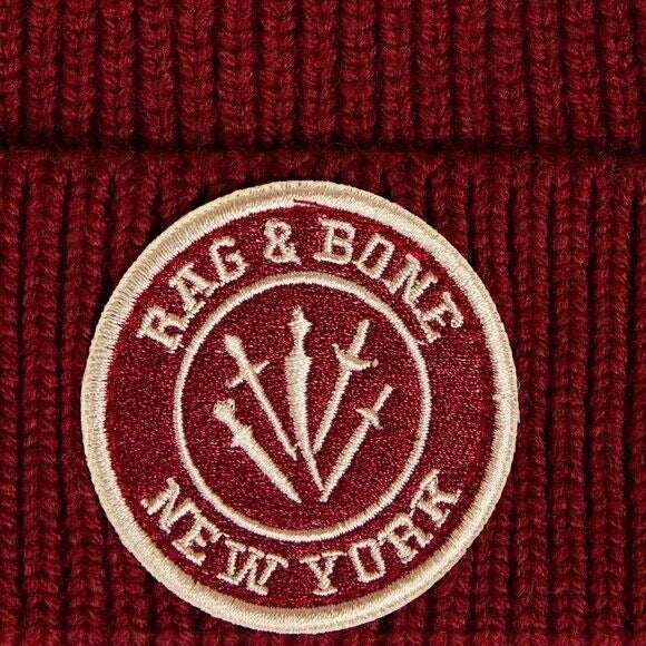 RAG & BONE Burgundy Charlie appliquéd ribbed wool-blend beanie - NEW