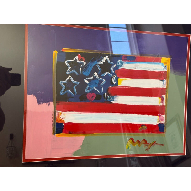 Peter Max Original American Flag Artwork - Framed and Signed