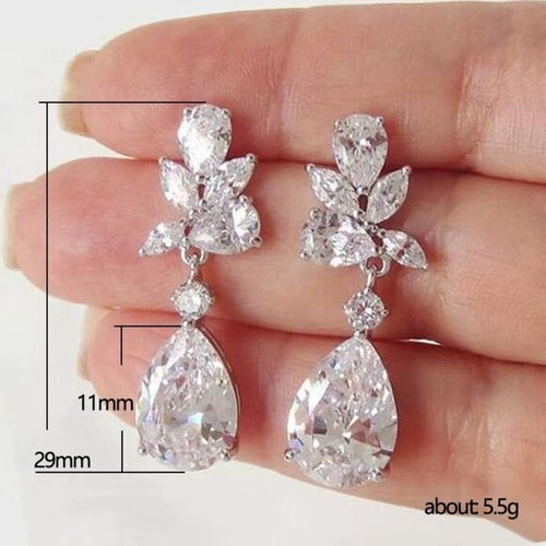 Cubic Zirconia Crystal Bling Drop Pierced Earrings - NEW