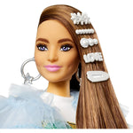Barbie Extra Doll #9 in Blue Ruffled Jacket Pet Crocodile Bling Hair Clips NIB