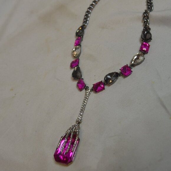 Betsey Johnson Skeleton Hand Pink Witch Crystal Halloween Necklace - NWT