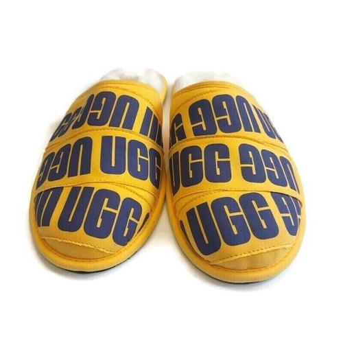 UGG Scruff Graphic Band Yellow Sheepskin Slip On Slippers Mens Size :11 - NEW