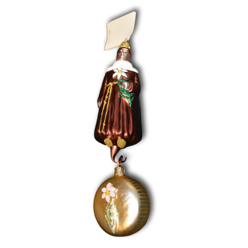 Vintage Patrica Breen Saint Anthony Blown Glass Christmas Ornament Poland Set x2