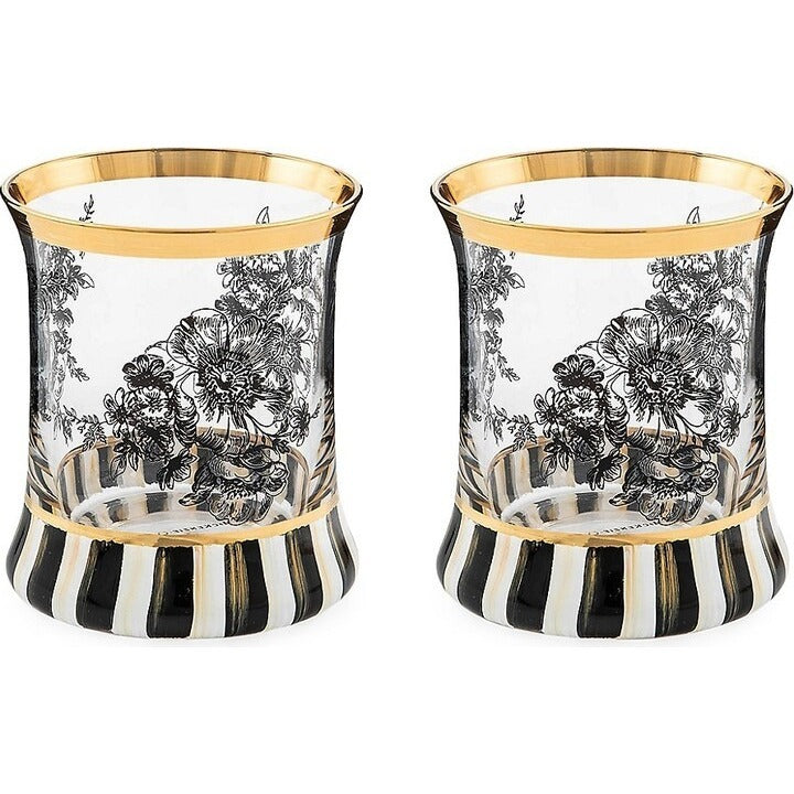 MacKenzie-Childs B&W Royal English Garden Tumbler (Set/2) Glass Set. NEW!