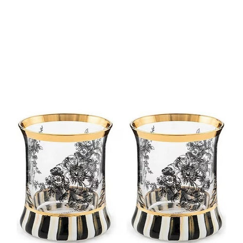 MacKenzie-Childs B&W Royal English Garden Tumbler (Set/2) Glass Set. NEW!