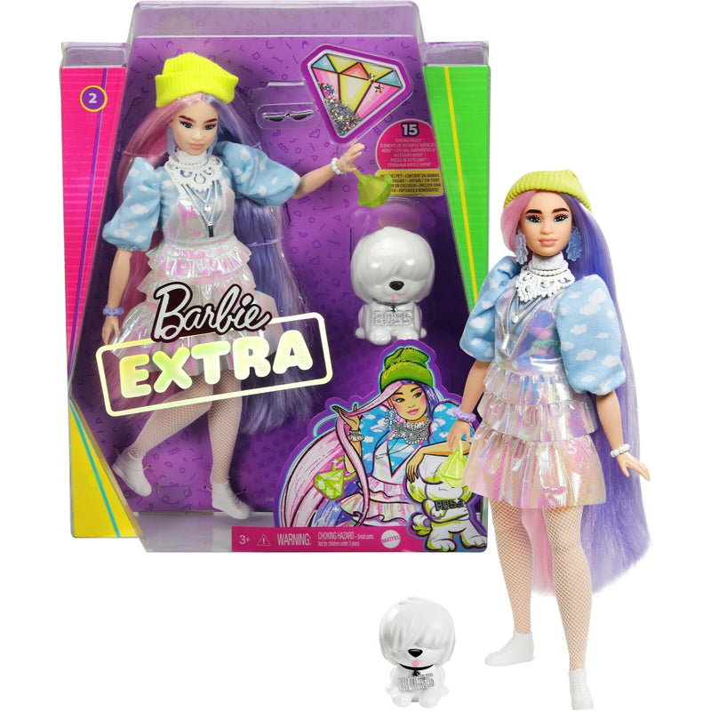 BARBIE Extra Doll #2 Shimmer Look Pet Puppy Curvy 15 Styling Pieces NIB