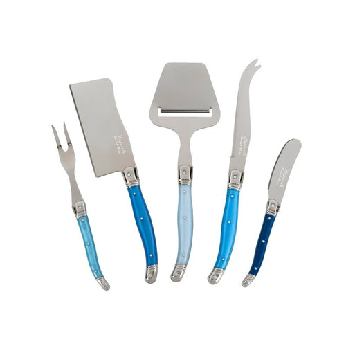 French Home 5 Piece Laguiole Cheese Knife & Slicer Set Multi Blue Handle NIB
