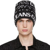 Versace Jeans Couture Black & White Knit Beanie  Rib knit wool-blend beanie