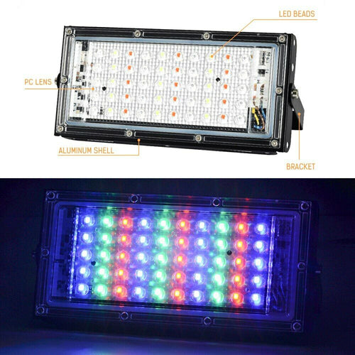 AC 220V RGB Floodlight 50W IP65 Waterproof LED Spotlight with Remote Controller - ThingsGallery