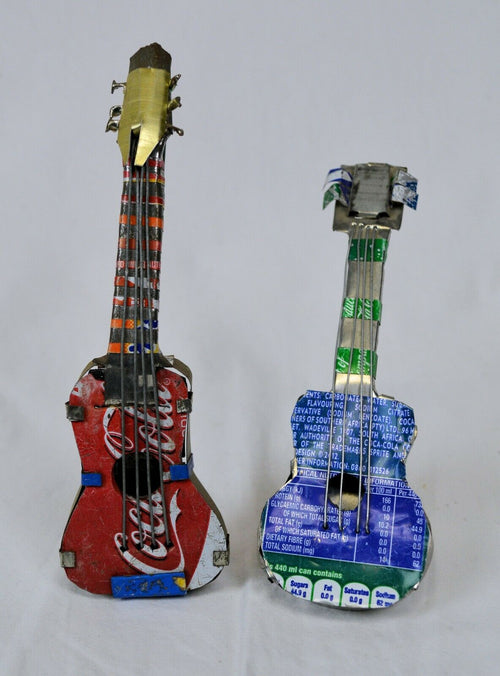 Amazing South Africa Handmade Guitar Set of 2 Made from Soda Cans Tin Figurine - ThingsGallery