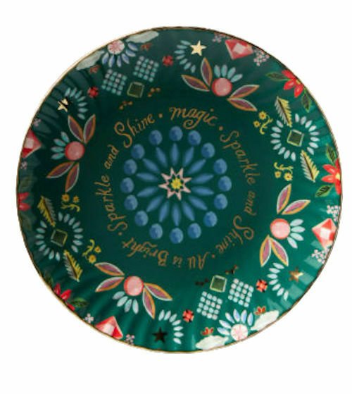 Anthropologie Danielle Kroll Green Making Spirits Bright Christmas Dessert Plate - ThingsGallery