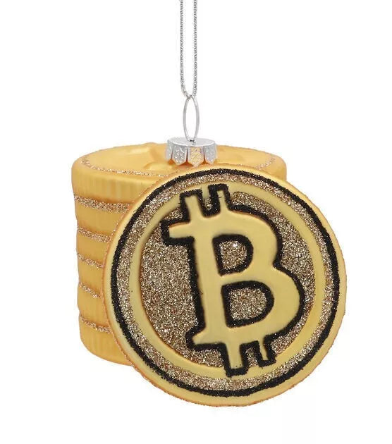 3" Christmas Crypto Currency Bitcoin Glass Ornament - NEW