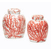 TWO'S COMPANY SET OF 2 COVERED CORAL GINGER JARS - NEW