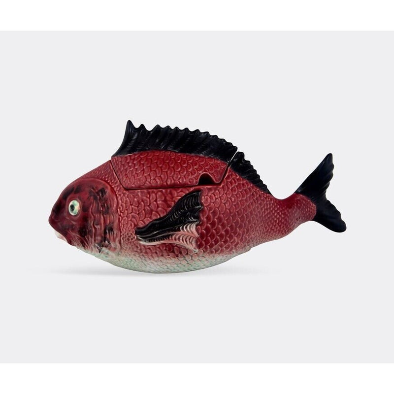 Bordallo Pinheiro Majolica Ceramic Red Fish Covered Dish Tureen Centerpiece